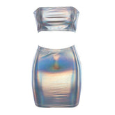 Set aus holografischem Top und Rock
